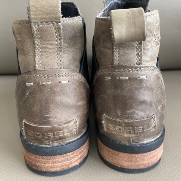 SOREL genuine leather Ladies US 8 ankle boots taupe khaki green hue waterproof - Picture 4 of 16